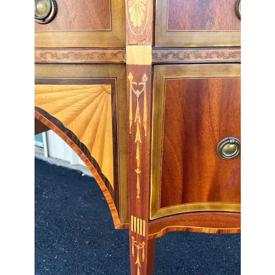 Italian Banded Mahogany Sideboard Buffet With Satinwood and Yellowheart Inlays, C. 1950s