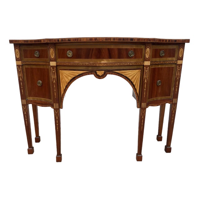 Italian Banded Mahogany Sideboard Buffet With Satinwood and Yellowheart Inlays, C. 1950s