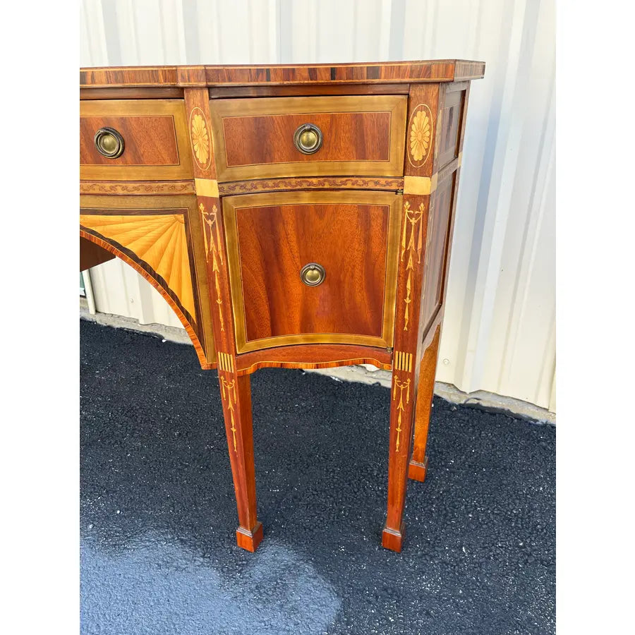 Italian Banded Mahogany Sideboard Buffet With Satinwood and Yellowheart Inlays, C. 1950s