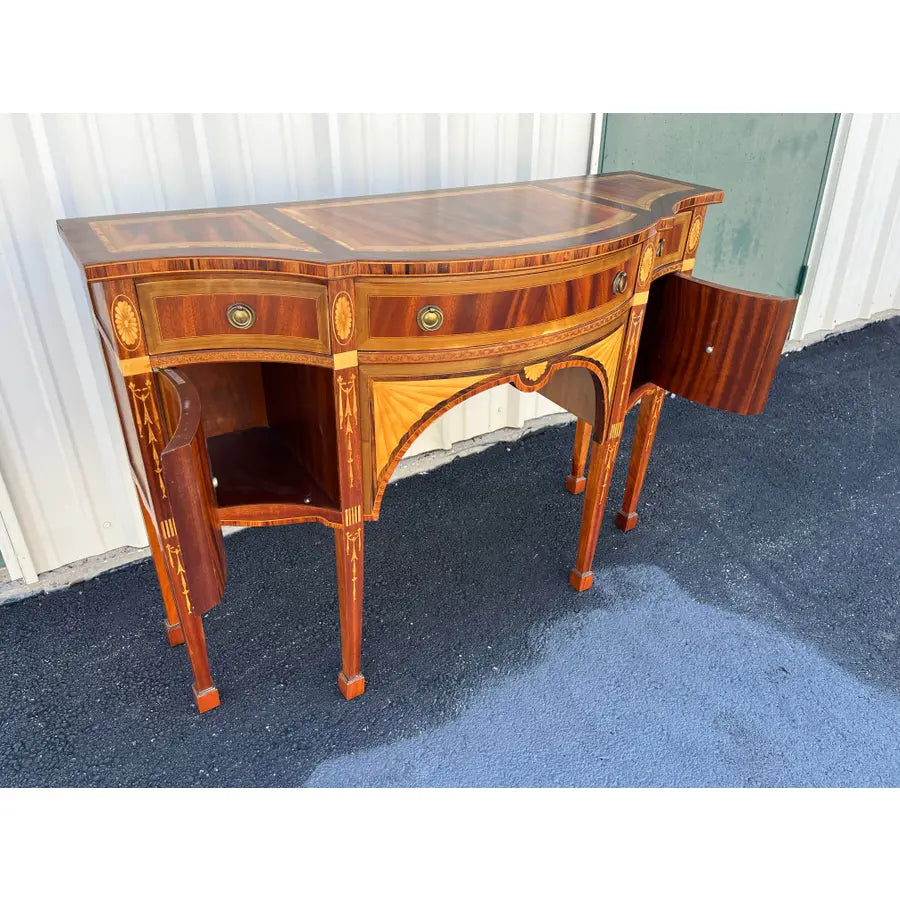 Italian Banded Mahogany Sideboard Buffet With Satinwood and Yellowheart Inlays, C. 1950s