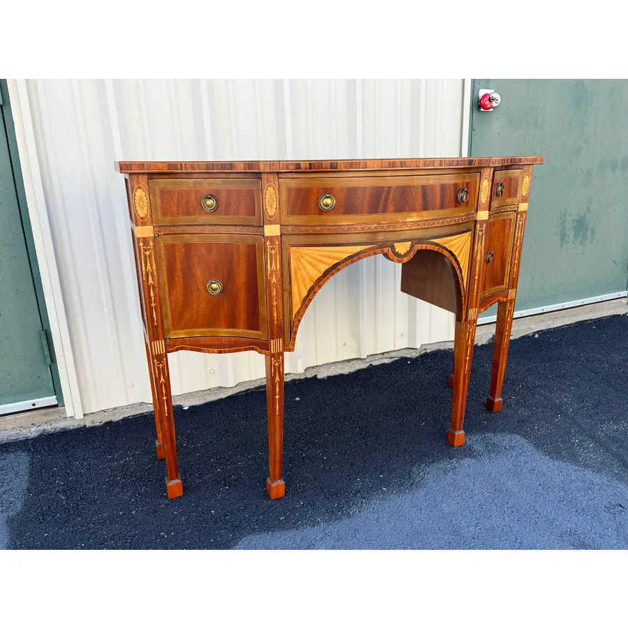 Italian Banded Mahogany Sideboard Buffet With Satinwood and Yellowheart Inlays, C. 1950s