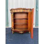 Italian Louis XV Satinwood Marquetry Console Cabinet- Pink Marble, Brass Ormolu & Porcelain Medallions