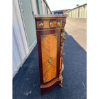 Italian Louis XV Satinwood Marquetry Console Cabinet- Pink Marble, Brass Ormolu & Porcelain Medallions