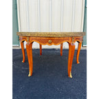 Italian Style Banded Mahogany Marble Top Coffee Table With Brass Gallery- Spain, Mid 20th Century