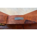 Italian Style Banded Mahogany Marble Top Coffee Table With Brass Gallery- Spain, Mid 20th Century