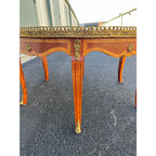 Italian Style Banded Mahogany Marble Top Coffee Table With Brass Gallery- Spain, Mid 20th Century