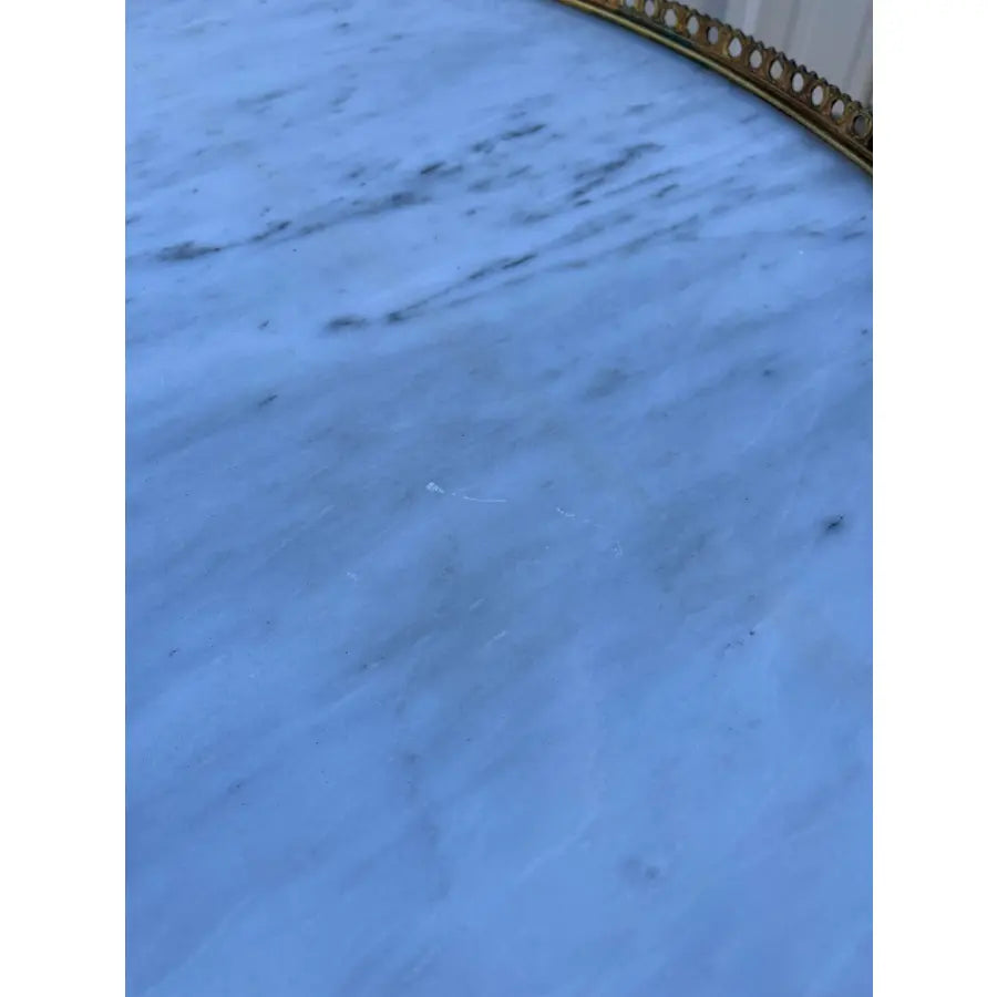 Italian Style Banded Mahogany Marble Top Coffee Table With Brass Gallery- Spain, Mid 20th Century