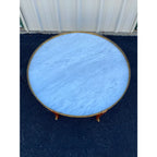 Italian Style Banded Mahogany Marble Top Coffee Table With Brass Gallery- Spain, Mid 20th Century