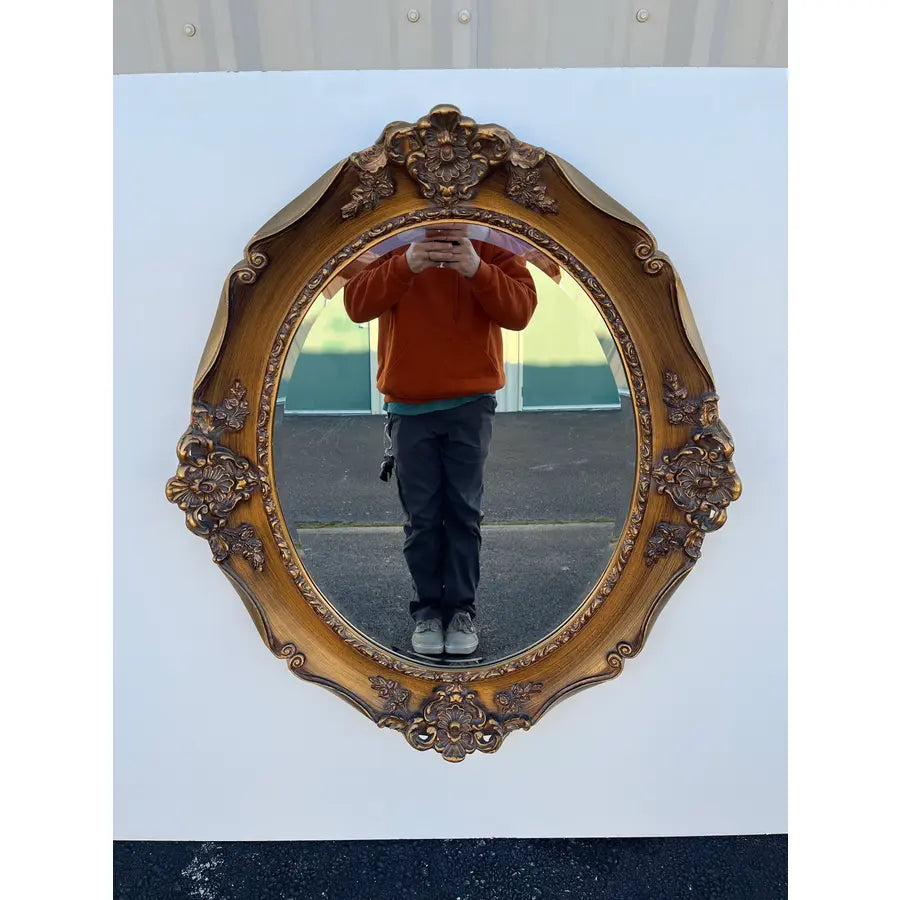 J.A. Olson Beveled Glass Oval Mirror in Gilded Frame