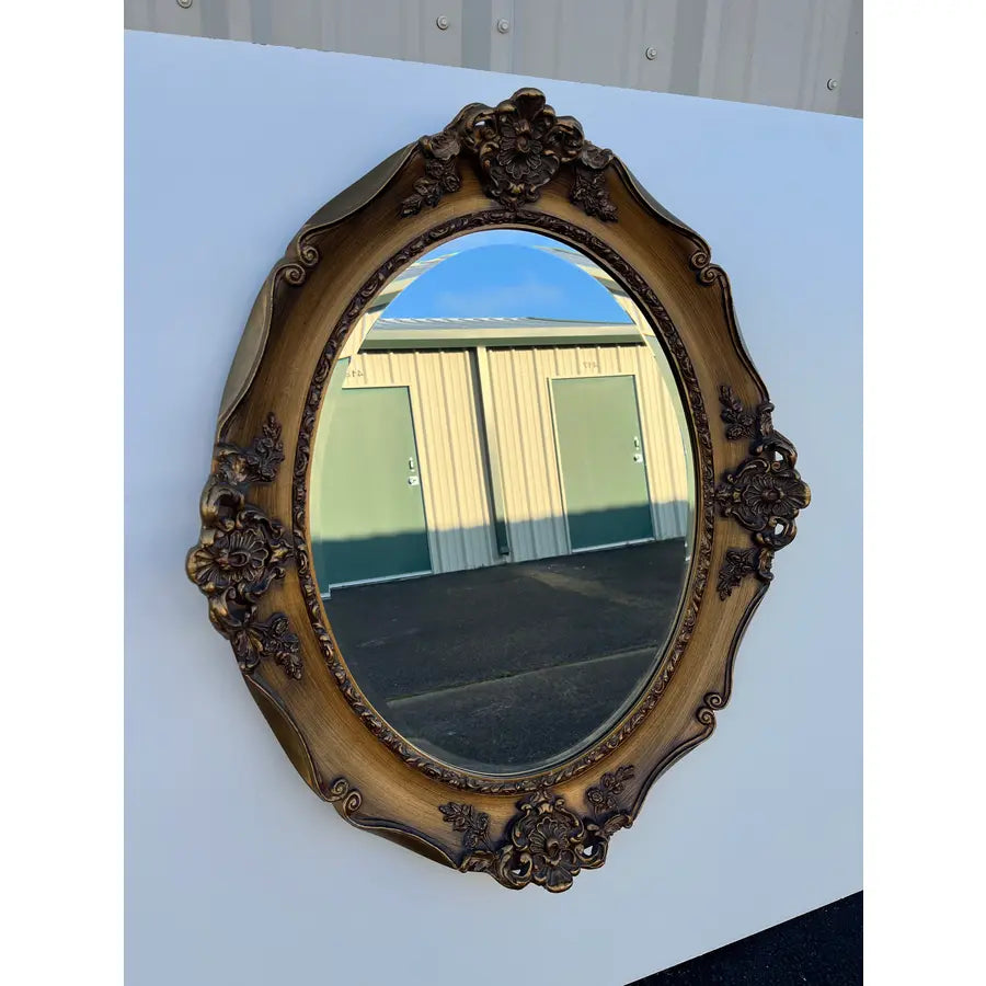 J.A. Olson Beveled Glass Oval Mirror in Gilded Frame