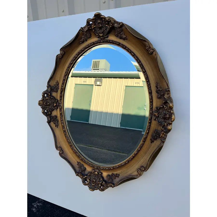 J.A. Olson Beveled Glass Oval Mirror in Gilded Frame