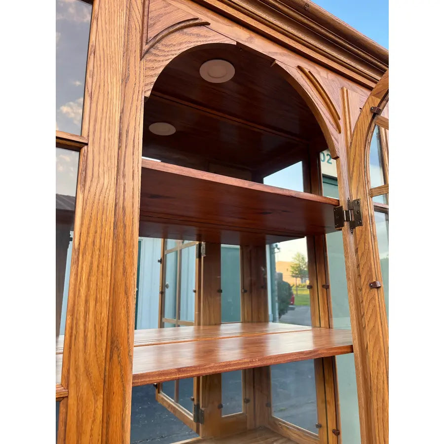 Keller Illuminated Oak China Display Hutch Cabinet