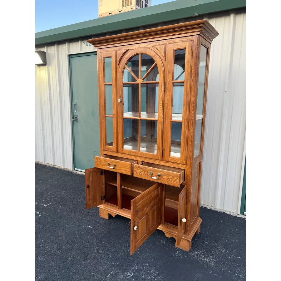 Keller Illuminated Oak China Display Hutch Cabinet