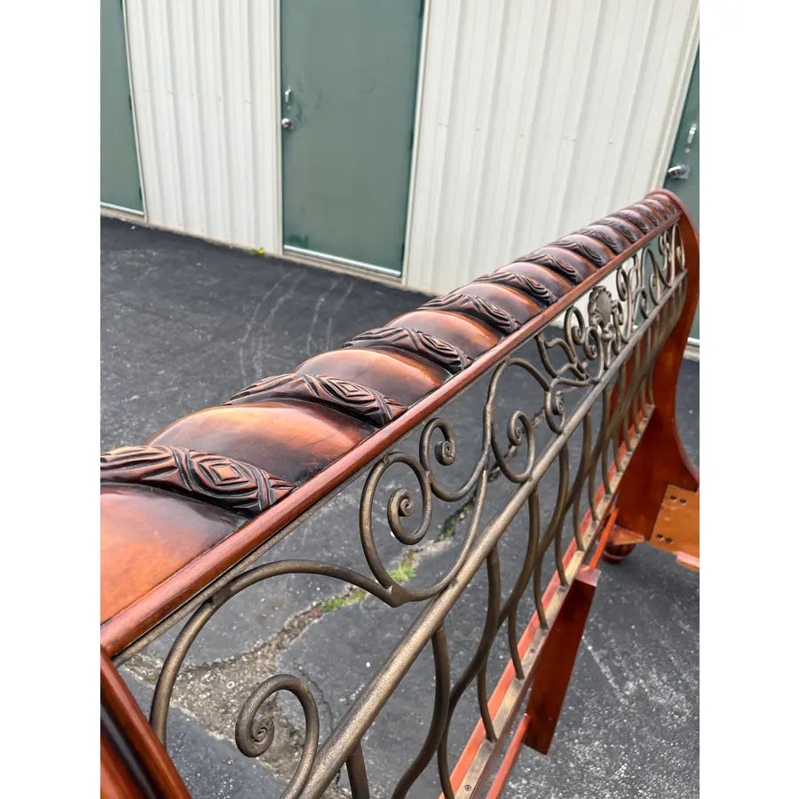 King Size Wrought Iron and Cherry Sleigh Bed Frame