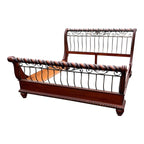 King Size Wrought Iron and Cherry Sleigh Bed Frame