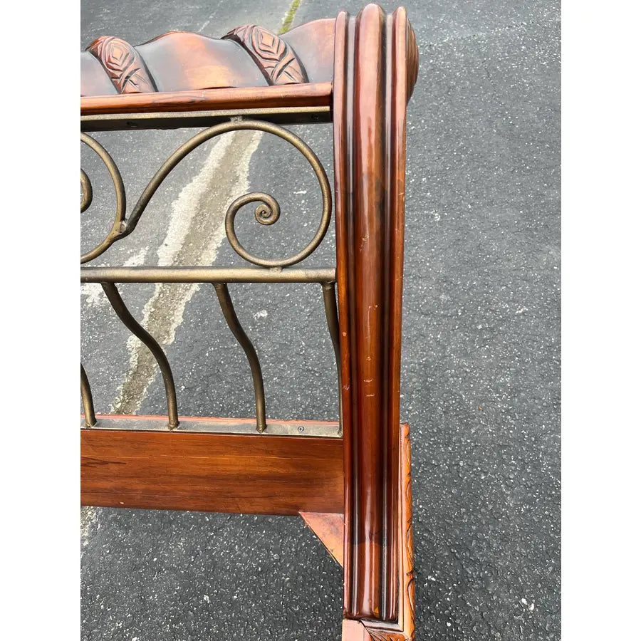 King Size Wrought Iron and Cherry Sleigh Bed Frame