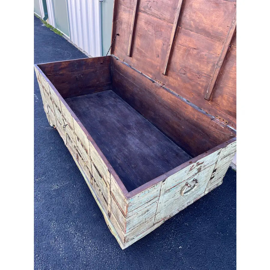 Large American Primitive Oak Trunk Table- Late 1800s