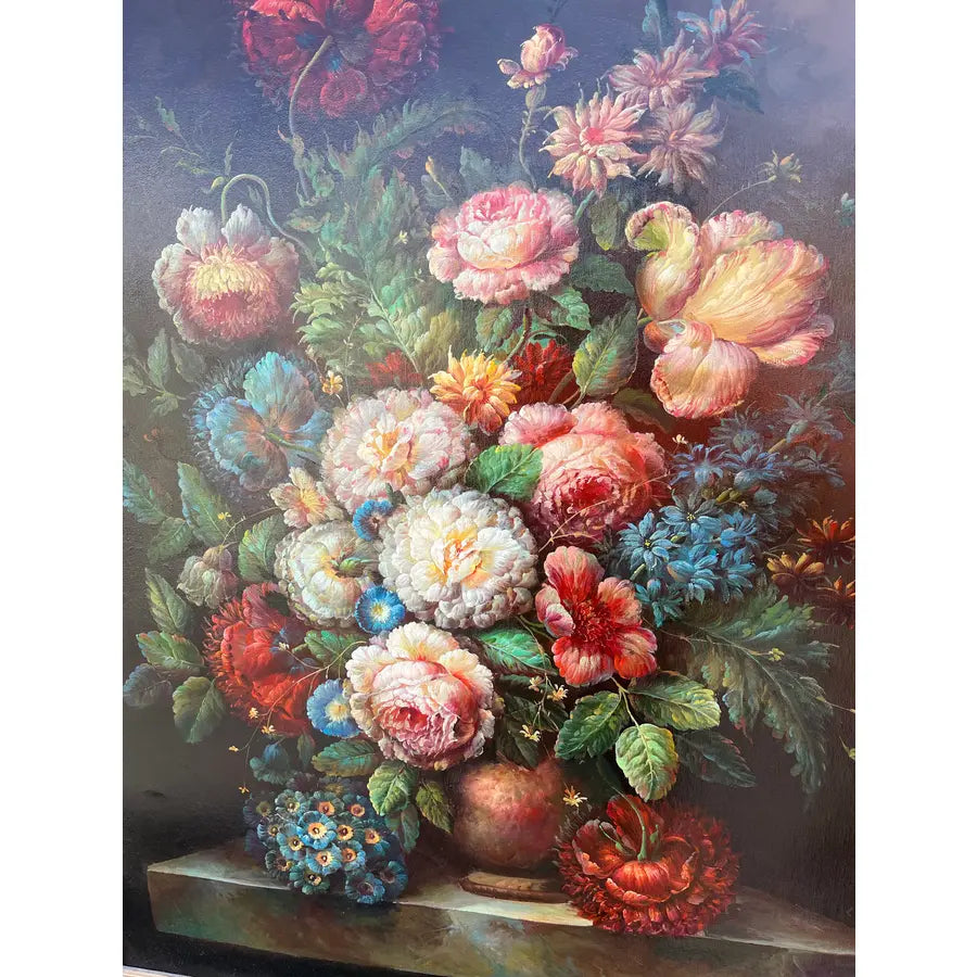Large Mid 20th Century Floral Still Life, Oil on Canvas in Gold Frame