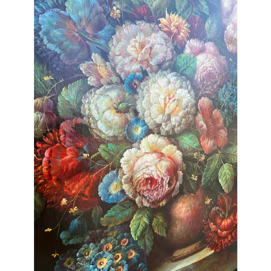 Large Mid 20th Century Floral Still Life, Oil on Canvas in Gold Frame