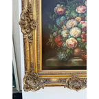 Large Mid 20th Century Floral Still Life, Oil on Canvas in Gold Frame