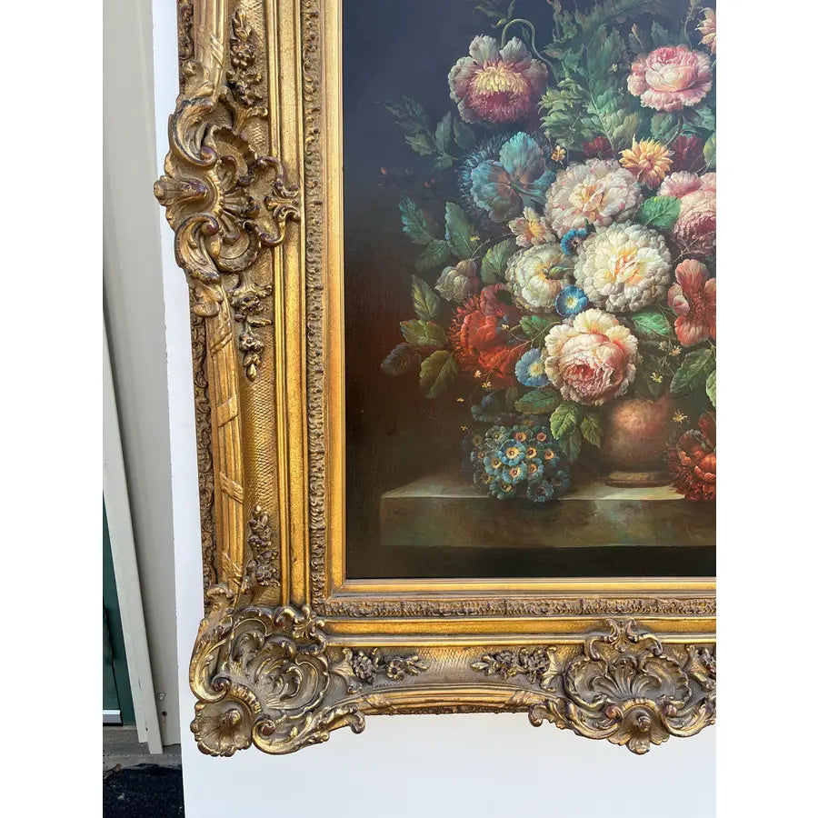 Large Mid 20th Century Floral Still Life, Oil on Canvas in Gold Frame