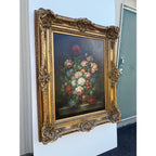 Large Mid 20th Century Floral Still Life, Oil on Canvas in Gold Frame