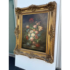 Large Mid 20th Century Floral Still Life, Oil on Canvas in Gold Frame