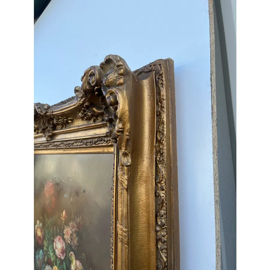 Large Mid 20th Century Floral Still Life, Oil on Canvas in Gold Frame