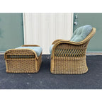 Lexington Casual Braided Woven Coastal Rattan Lounge Chair and Ottoman