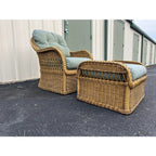 Lexington Casual Braided Woven Coastal Rattan Lounge Chair and Ottoman