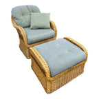 Lexington Casual Braided Woven Coastal Rattan Lounge Chair and Ottoman