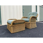 Lexington Casual Braided Woven Coastal Rattan Lounge Chair and Ottoman