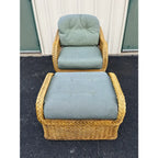 Lexington Casual Braided Woven Coastal Rattan Lounge Chair and Ottoman