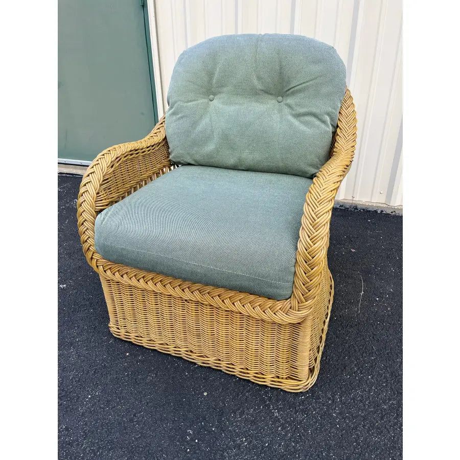 Lexington Casual Braided Woven Coastal Rattan Lounge Chair and Ottoman