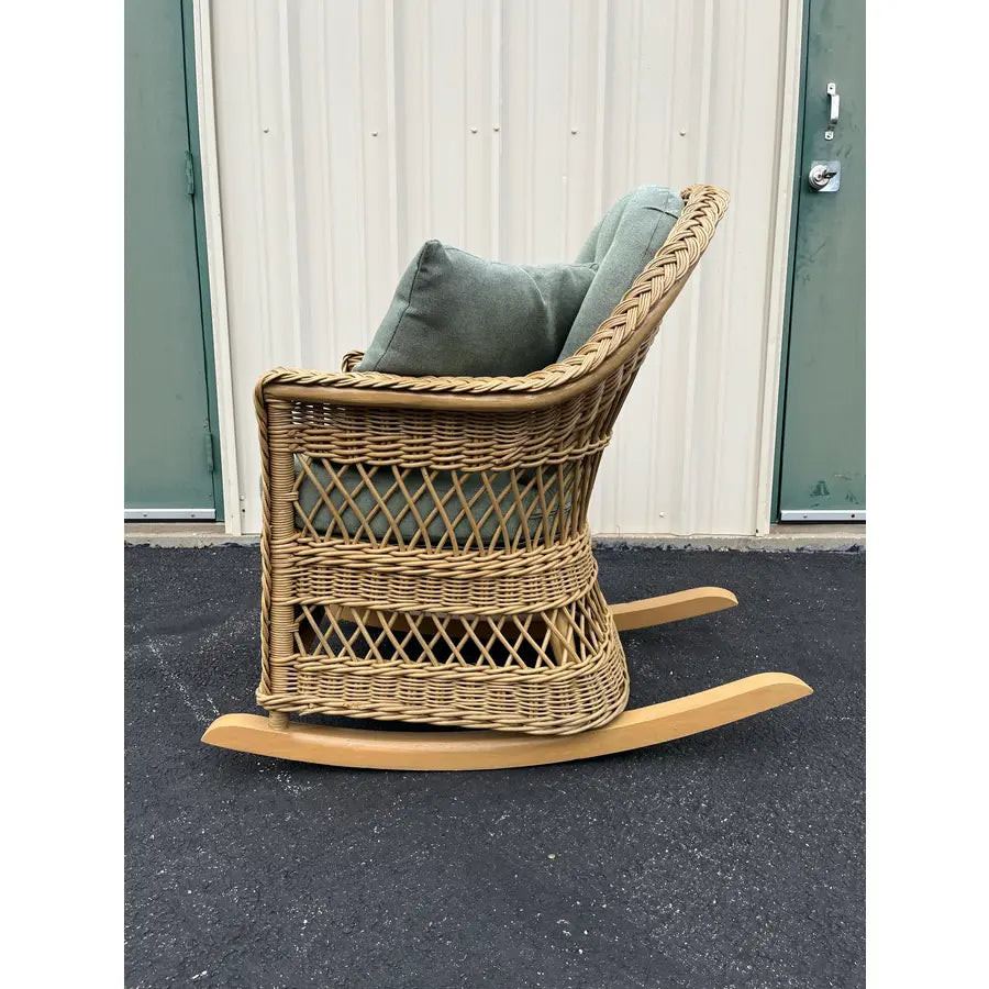 Lexington Casual Braided Woven Coastal Rattan Rocking Chair With Tufted Cushions