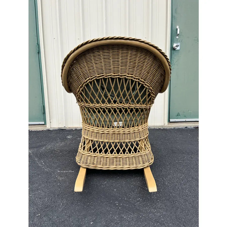 Lexington Casual Braided Woven Coastal Rattan Rocking Chair With Tufted Cushions