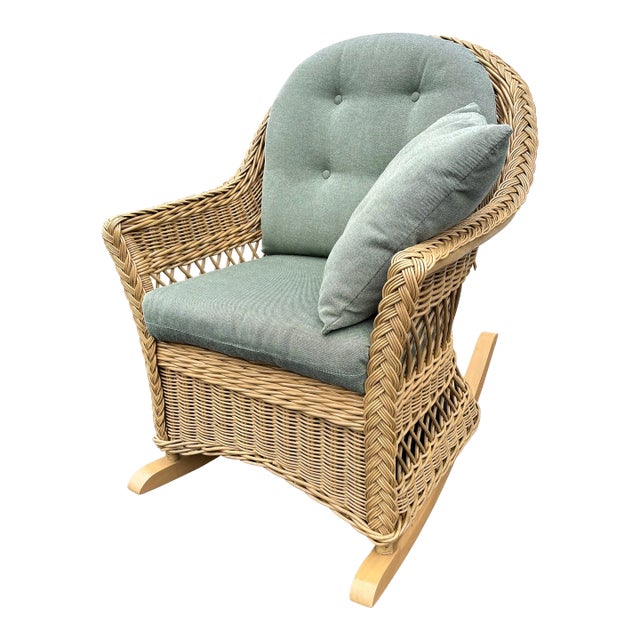 Lexington Casual Braided Woven Coastal Rattan Rocking Chair With Tufted Cushions