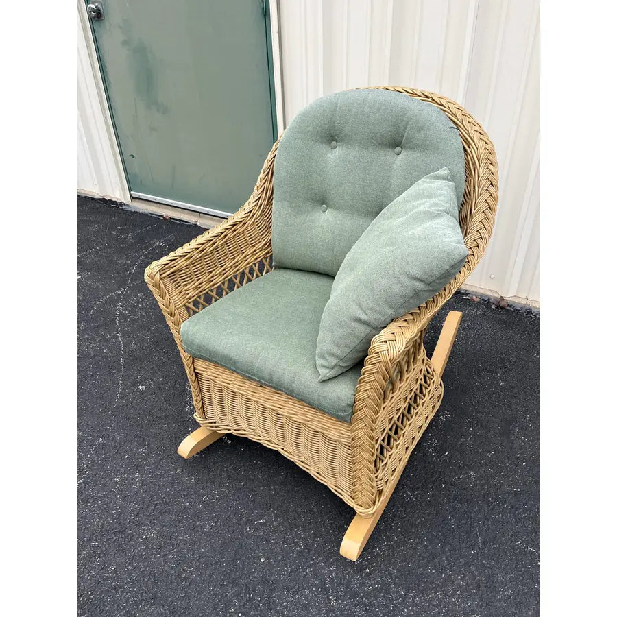 Lexington Casual Braided Woven Coastal Rattan Rocking Chair With Tufted Cushions