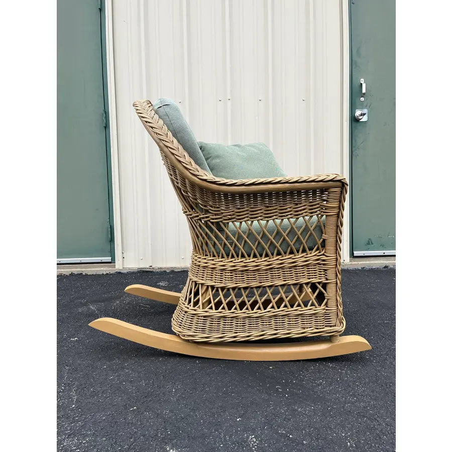 Lexington Casual Braided Woven Coastal Rattan Rocking Chair With Tufted Cushions