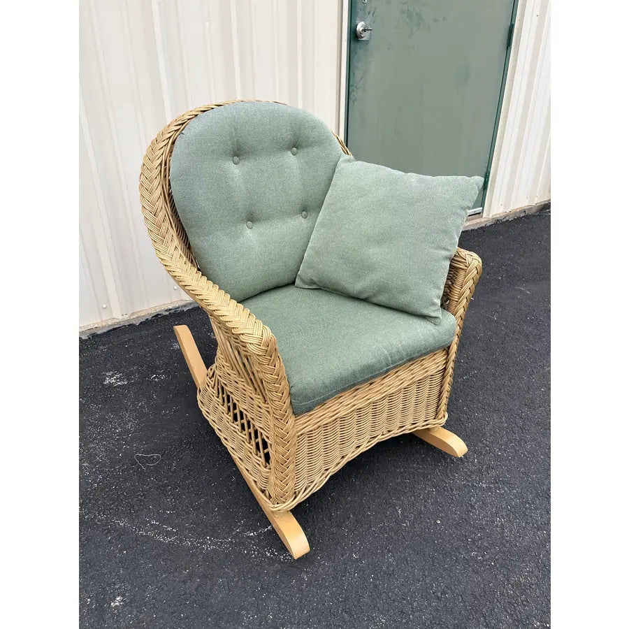 Lexington Casual Braided Woven Coastal Rattan Rocking Chair With Tufted Cushions