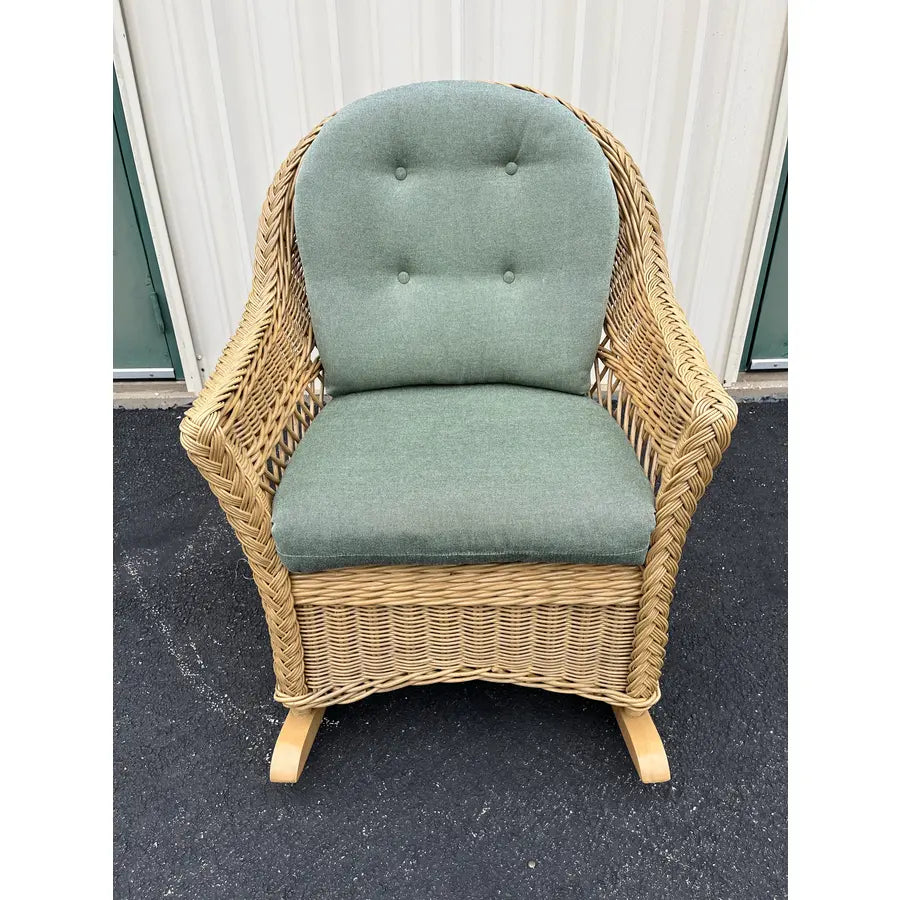 Lexington Casual Braided Woven Coastal Rattan Rocking Chair With Tufted Cushions