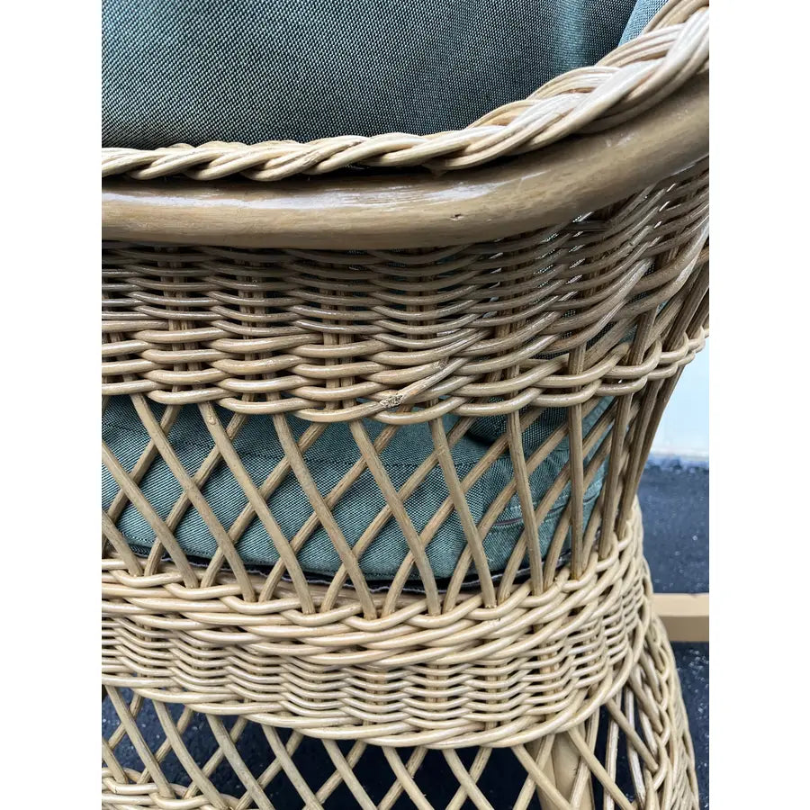 Lexington Casual Braided Woven Coastal Rattan Rocking Chair With Tufted Cushions