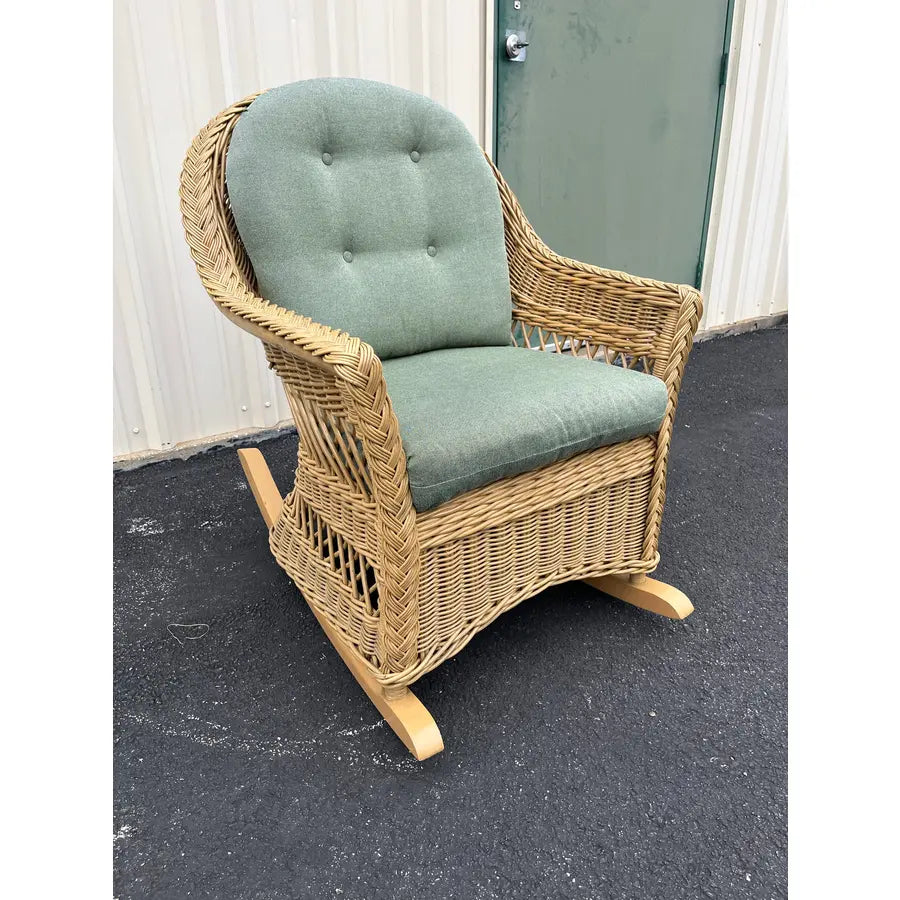 Lexington Casual Braided Woven Coastal Rattan Rocking Chair With Tufted Cushions