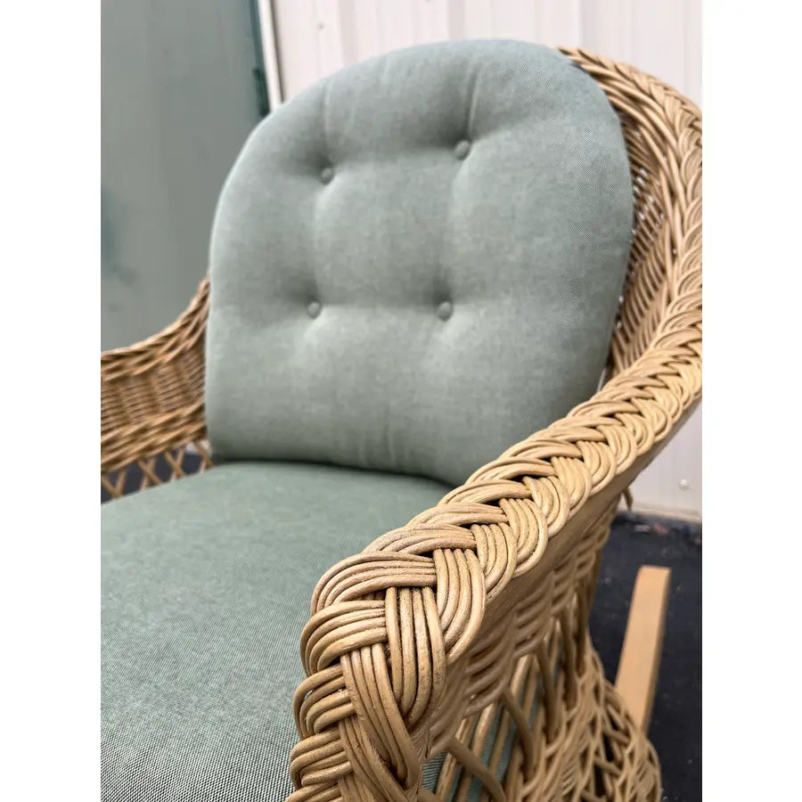Lexington Casual Braided Woven Coastal Rattan Rocking Chair With Tufted Cushions