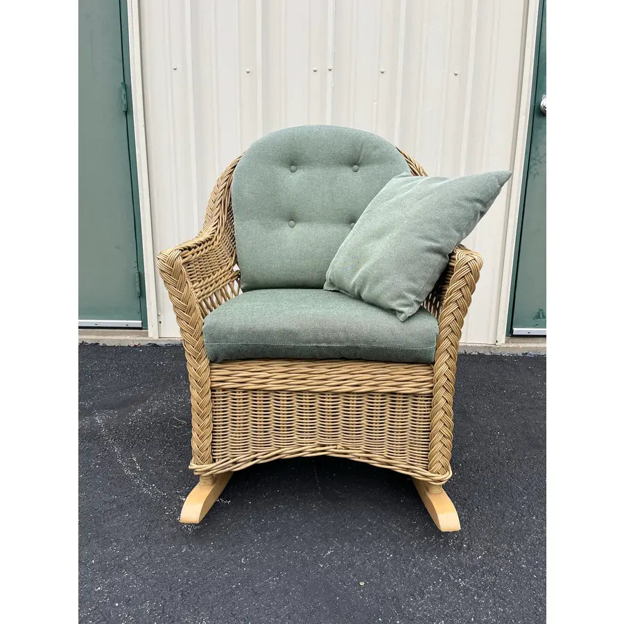 Lexington Casual Braided Woven Coastal Rattan Rocking Chair With Tufted Cushions