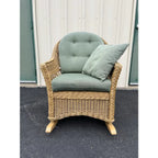 Lexington Casual Braided Woven Coastal Rattan Rocking Chair With Tufted Cushions