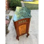 Louis XV Italian Marquetry Cabinet Commode With Brass Ormolu- Green Marble Top