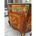 Louis XV Italian Marquetry Cabinet Commode With Brass Ormolu- Green Marble Top