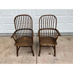 Mid-1800s Antique Oak Windsor Style Arm Chairs- A Pair