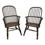 Mid-1800s Antique Oak Windsor Style Arm Chairs- A Pair